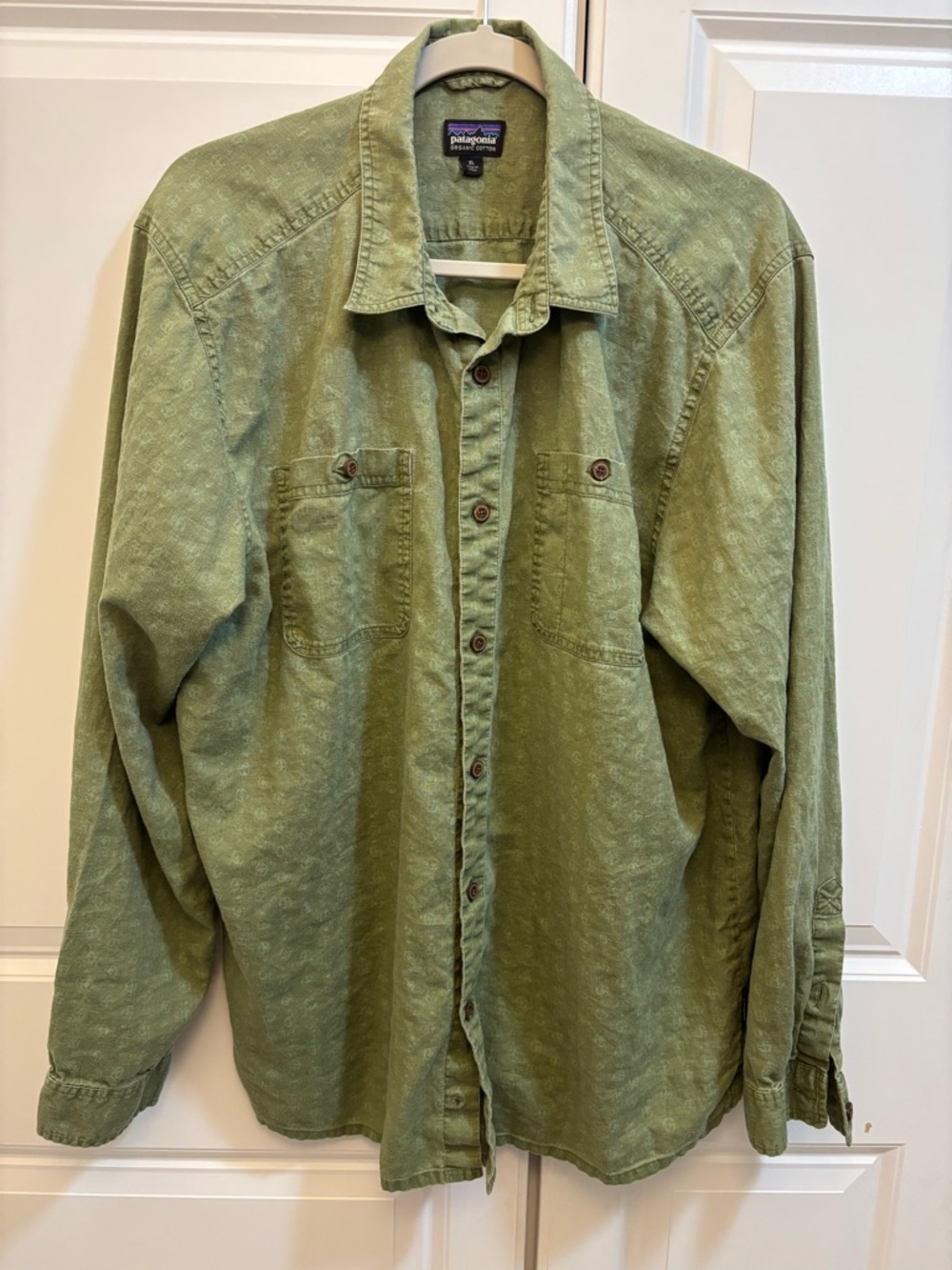 Patagonia Light Olive Green Organic Cotton Long-Sleeve Button-Up Shirt